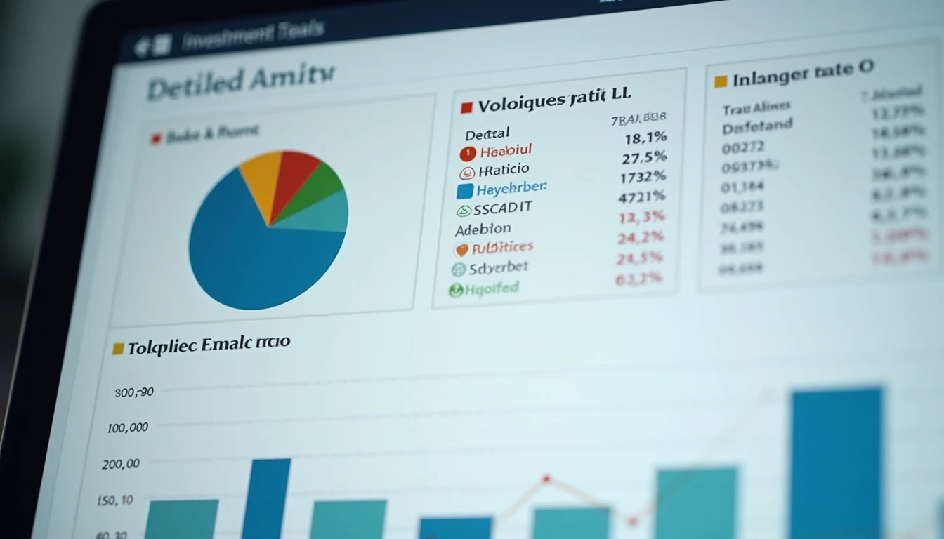 Risk management investment strategy diversification pie chart detailed analytics view showing volatility metrics beta factors and sharpe ratio calculations on a finance professional dashboard